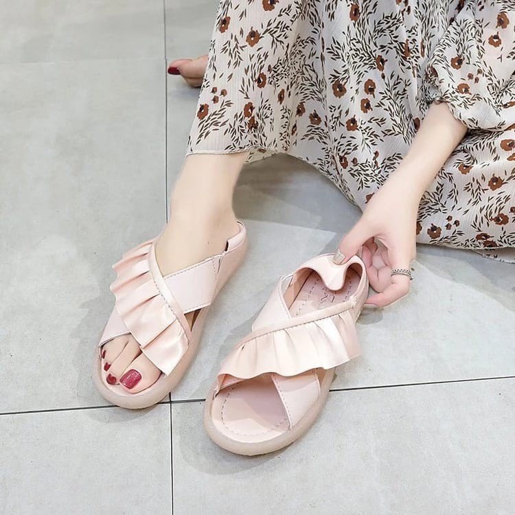 RYX - Sling Ruffles Sandal Slip Korea Wanita Fashion Casual - Ori Import