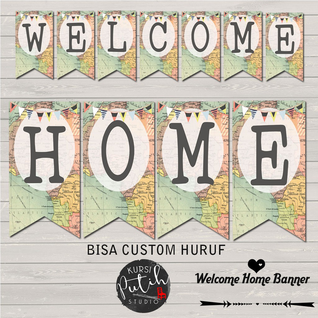 Flag banner welcome home Bendera complete set tema world map
