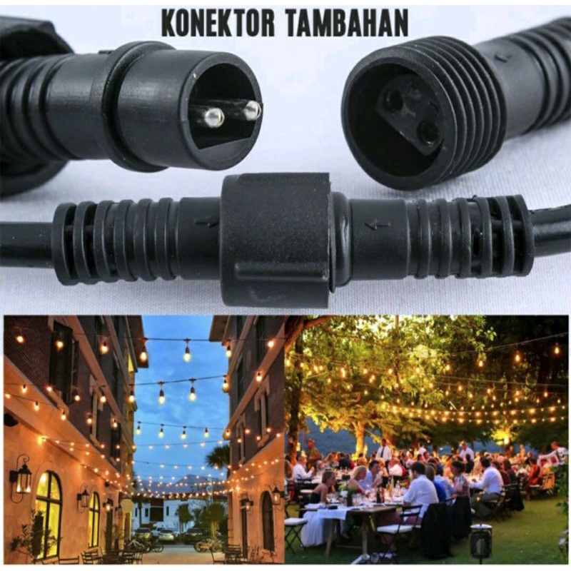 kabel fitting lampu cafe gantung outdoor e27 filamen dekorasi hias 5 meter / 10 meter +  5Fiting  / 10Fitting Anti Air  waterproof