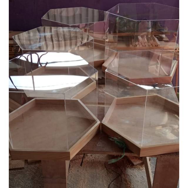 Set hantaran heksagonal tutup akrilik