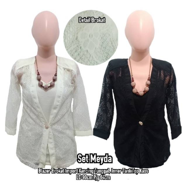 Blazer Brokat Polos Hitam Dan Cream Plus Inner