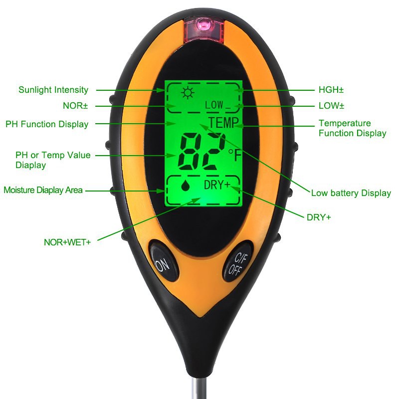 Soil Analyzer Tanah Tester Meter Moisture Meter PH Meter Sunlight Meter Suhu Alat Ukur 4in1