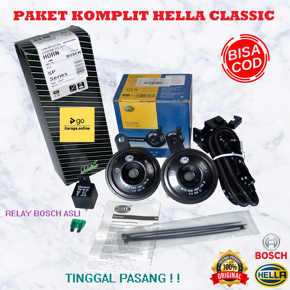 PAKET KOMPLIT Klakson HELLA CLASSIC Double Disk Original + KABEL RELAY SET BOSCH TERMURAH