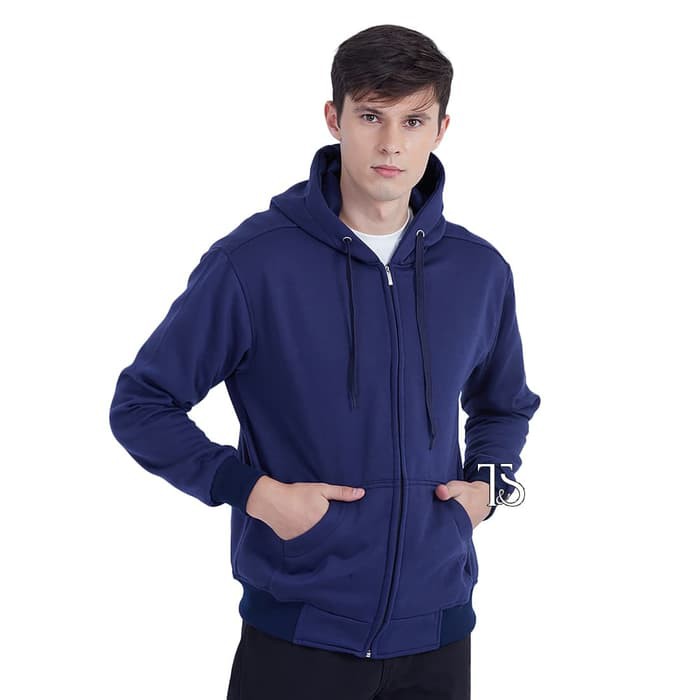 Jaket Hoodie Zipper NAVY Polos PRIA M - XL FASHION DISTRO COWOK CEWEK GAYA TERBARU ABG T2C2