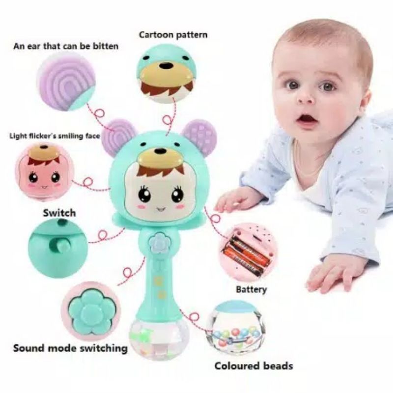 Baby rattle stick musical electric / Mainan genggam kerincing gigitan bayi ada lagu lampu