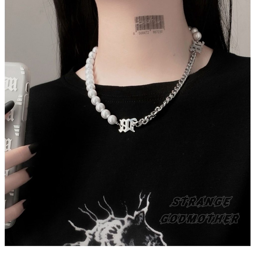 Kalung Choker Rantai Klavikula Hias Mutiara Gaya Hip Hop Untuk Unisex