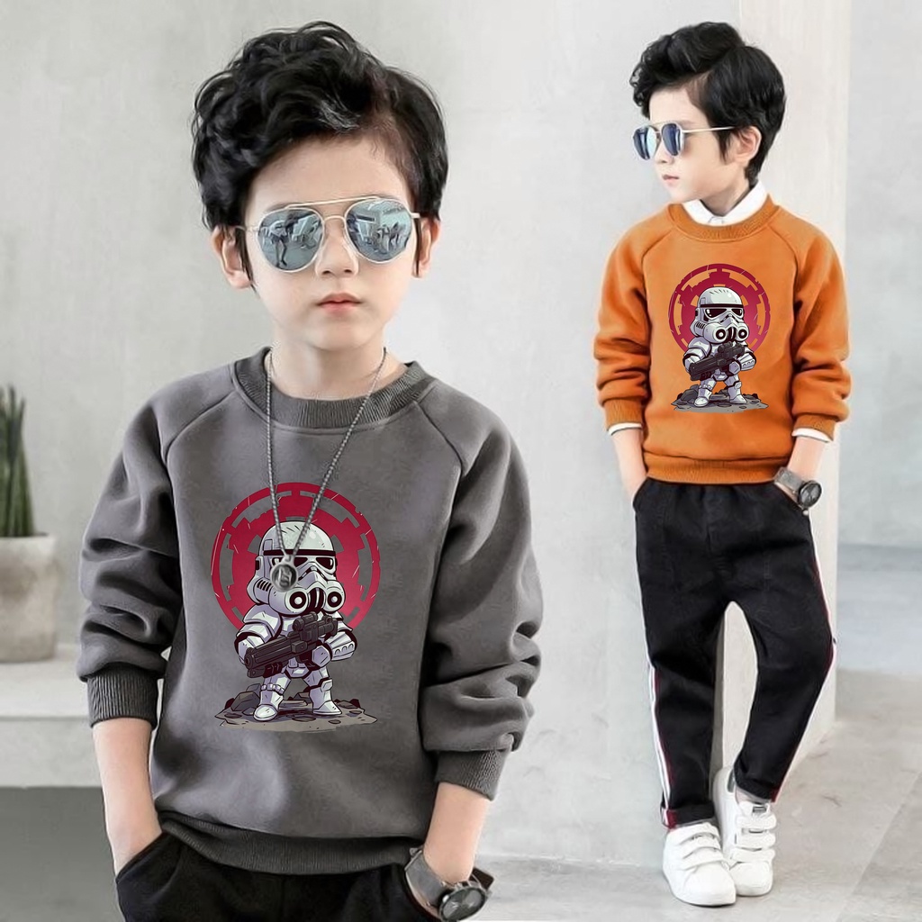 Jaket sweater anak laki-laki usia 2 3 4 5 6 7 8 9 10 tahun / switer crewneck basic anak laki laki perempuan karakter hero trooper