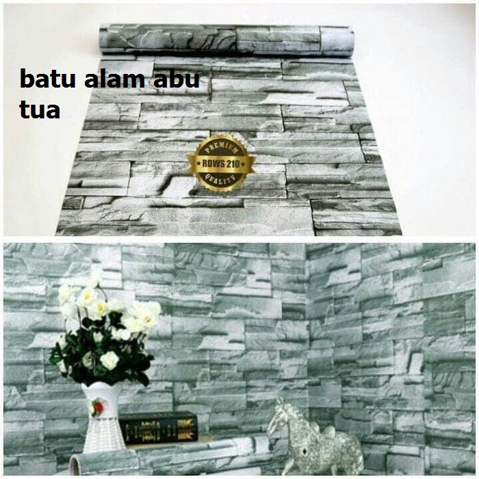 Dekorasi Ruang Hiasan Dinding Kertas batu alam abu tua Wallpaper Sticker 9m X 45cm