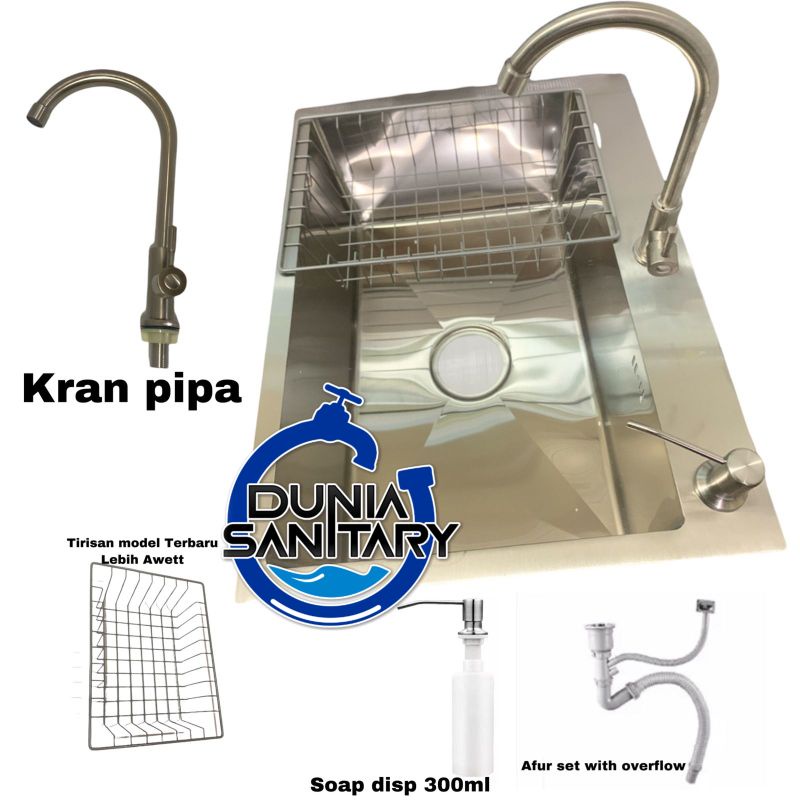 Paket Kitchen sink GOLDEN HAND 6045 By onan bak cuci piring stainless Sus 304 jaring