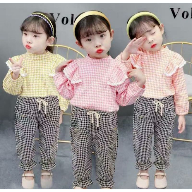 Stelan baju anak perempuan tangan panjang celana panjang one set anak Cewe Usia  1 2 3 4 Tahun
