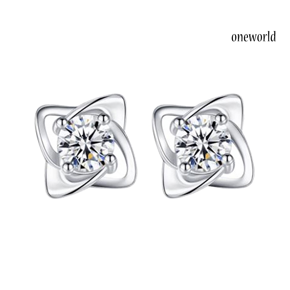 OW# Rhinestone Inlaid 4-Leaf Ear Stud Earrings Women Girl Jewelry Valentine Day Gift