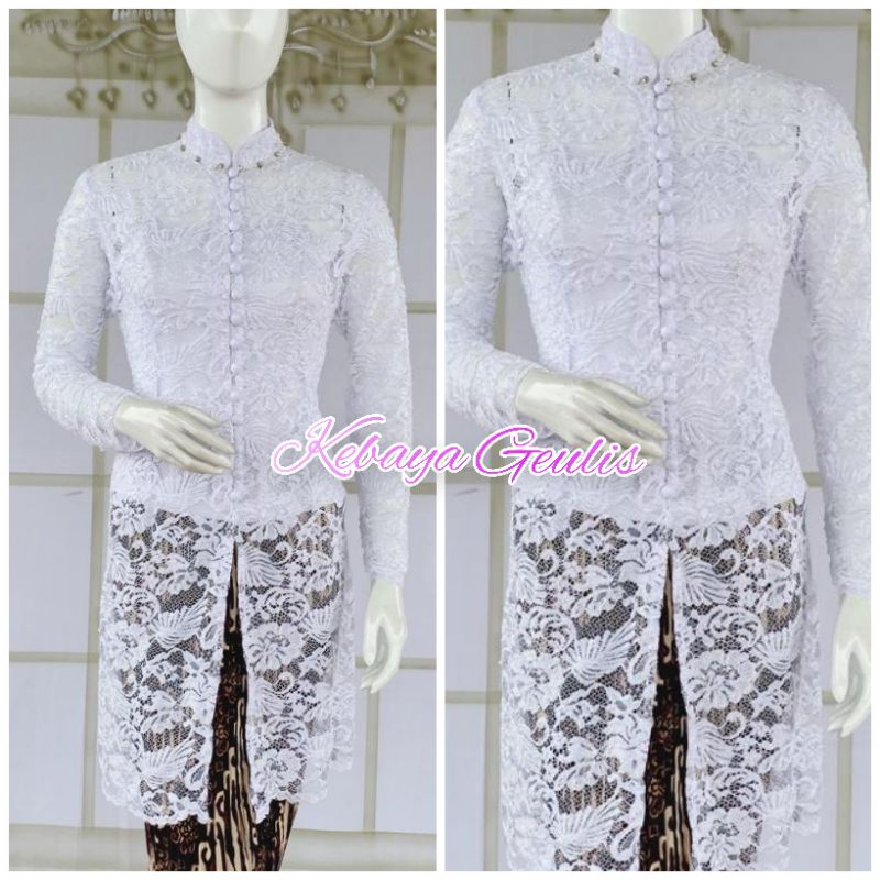 atasan kebaya akad nikah pengantin kebaya tunik putih brokat full payet