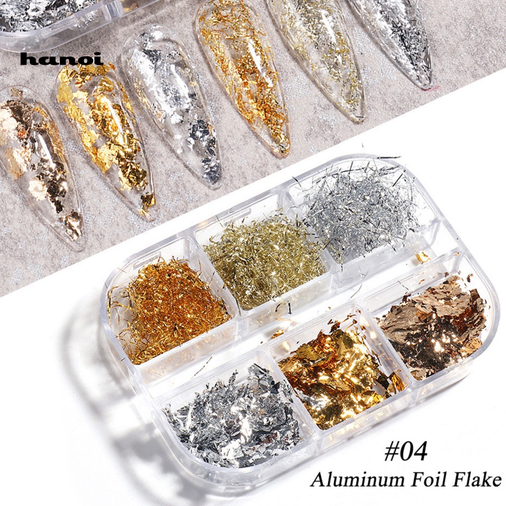 Han 1 Kotak Payet Glitter 6 Sekat Untuk Dekorasi Nail Art / Manicure DIY