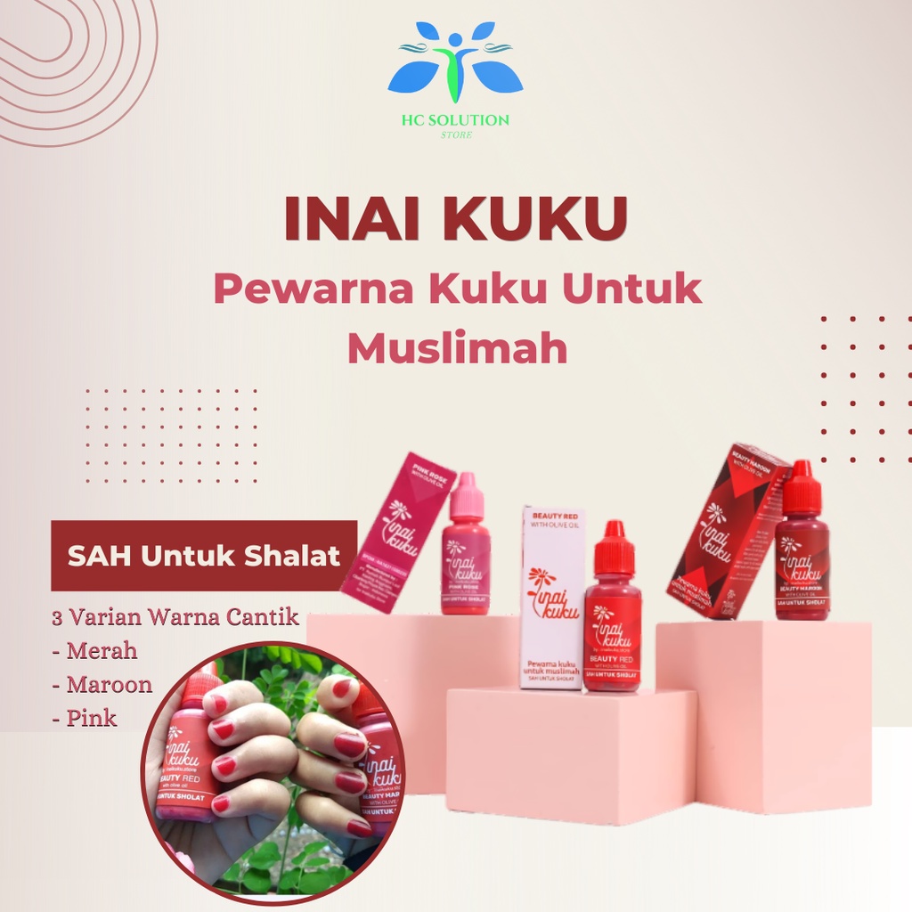 Pewarna Kuku Muslimah Inai Kuku Pink Warna Pink (Merah Muda)/ Maroon/ Red Sah Untuk Sholat