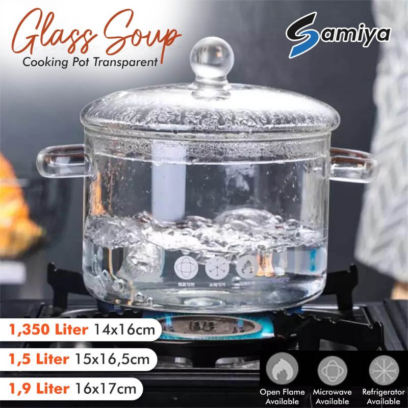 Glass Cooking soup pot borosilicate / Panci Sayur Aesthetic  / panci Kaca Soup Anti Panas dan Api