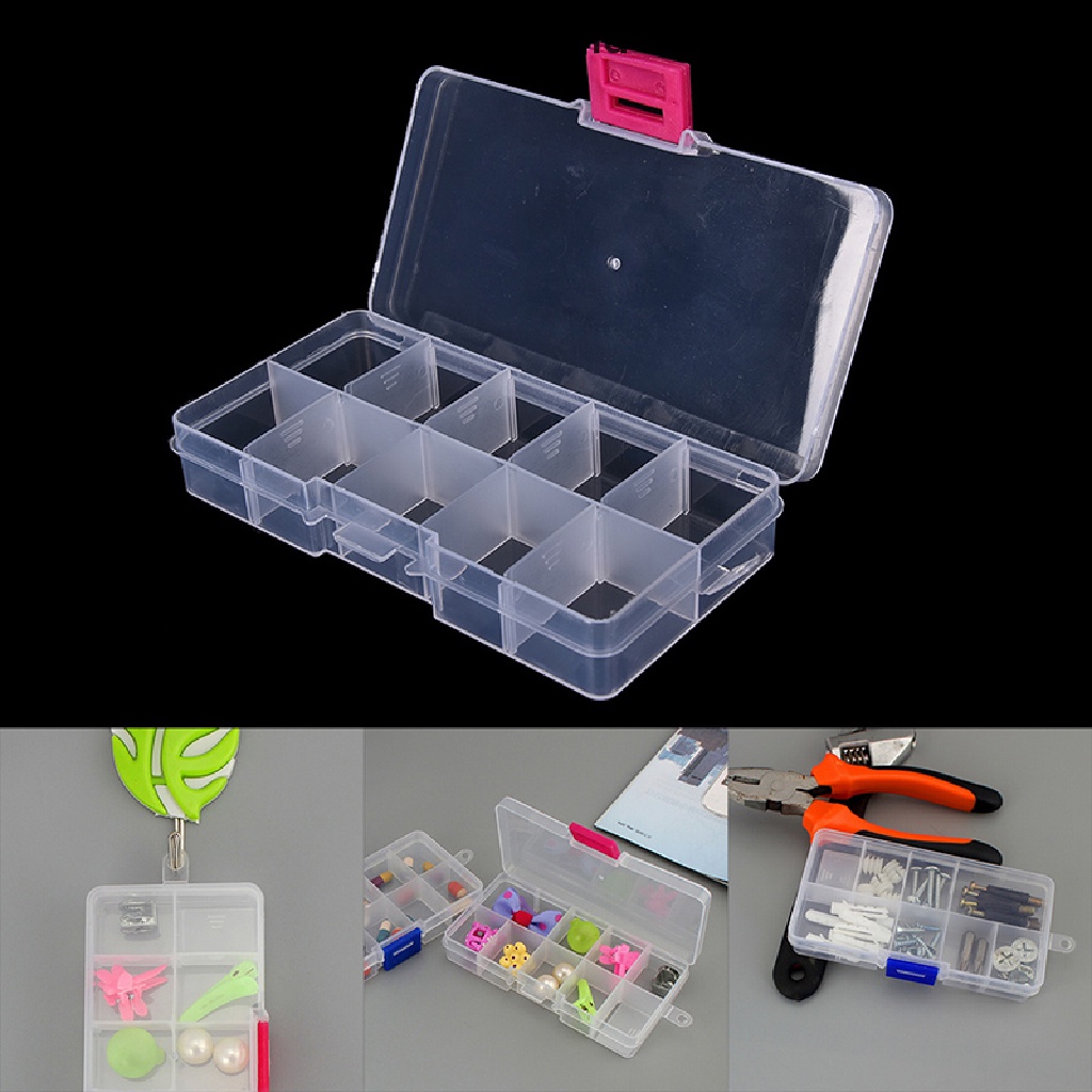 (Hotter) 10slot Kotak Penyimpanan Plastik Adjustable Perhiasan Manik Organizer