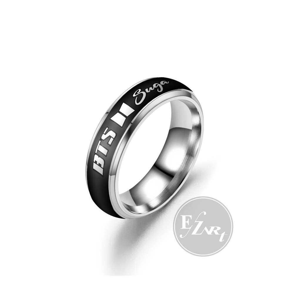 CINCIN BTS NAMA MEMBER KPOP RM JIN SUGA J-HOPE JIMIN V JUNGKOOK HITAM SILVER STAINLESS STEEL