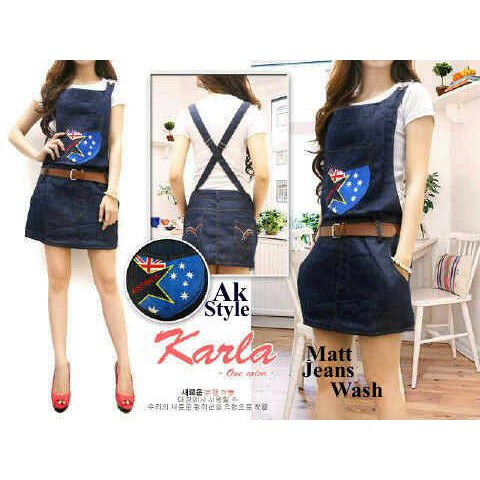 overal jeans rok pendek dengan inner (karla overall+inner AK)