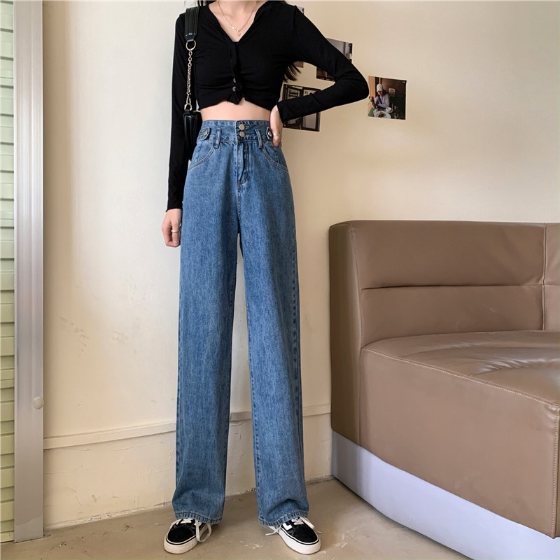 Celana Panjang Jeans Wanita Kekinian High Waist Celana Kulot Jeans Boyfriend Denim Pants Korean Style