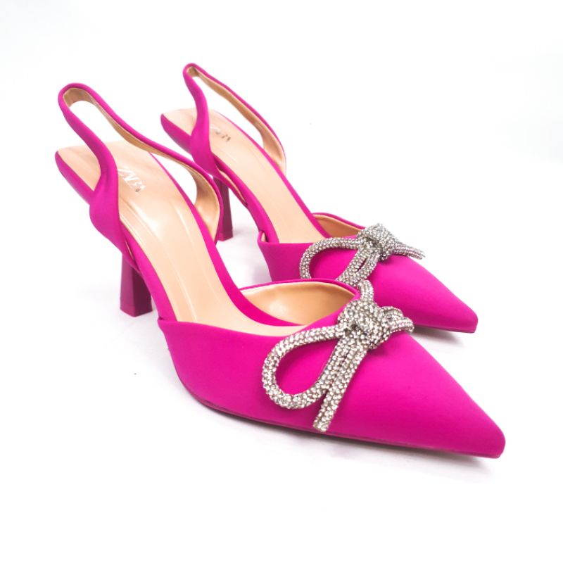 ZR Mid Kitten Slingback Heels with Ribbon