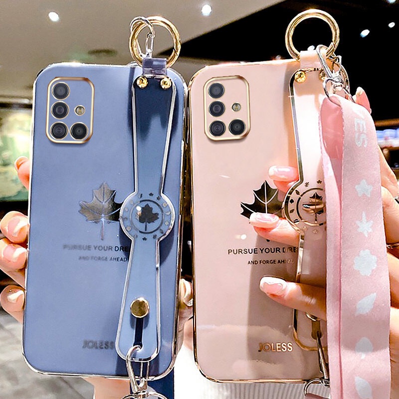 Case Motif Daun Maple Dengan lanyard Untuk Samsung Galaxy A51 4G A71 4G