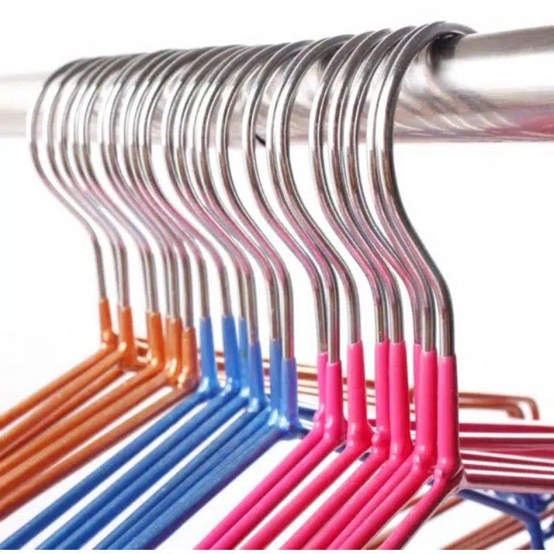 Hanger baju 12 pcs Hanger Pakaian Hanger Celana Stainless Steel lapisan Coating Anti Slip Kuat