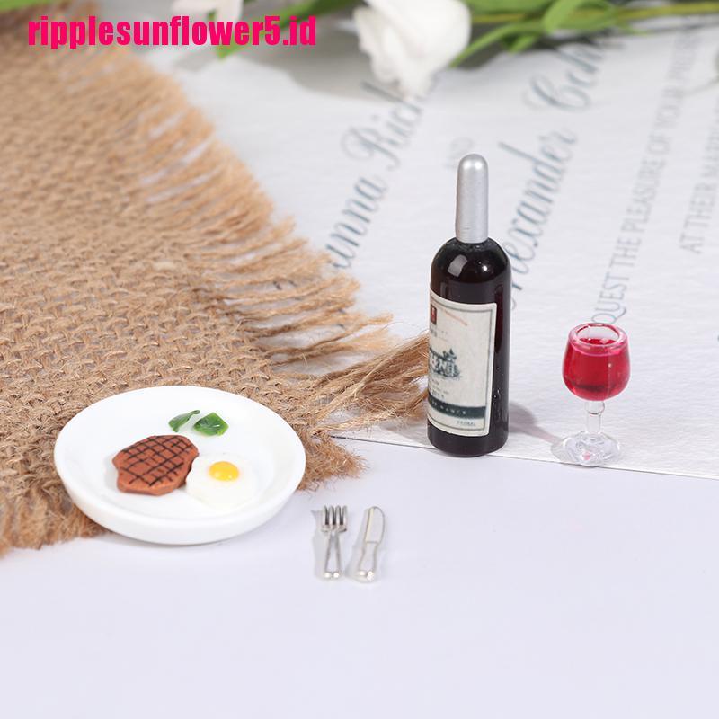 1 Set Mainan Miniatur Steak Wine Skala 1: 12 Untuk Dekorasi Dapur Rumah Boneka