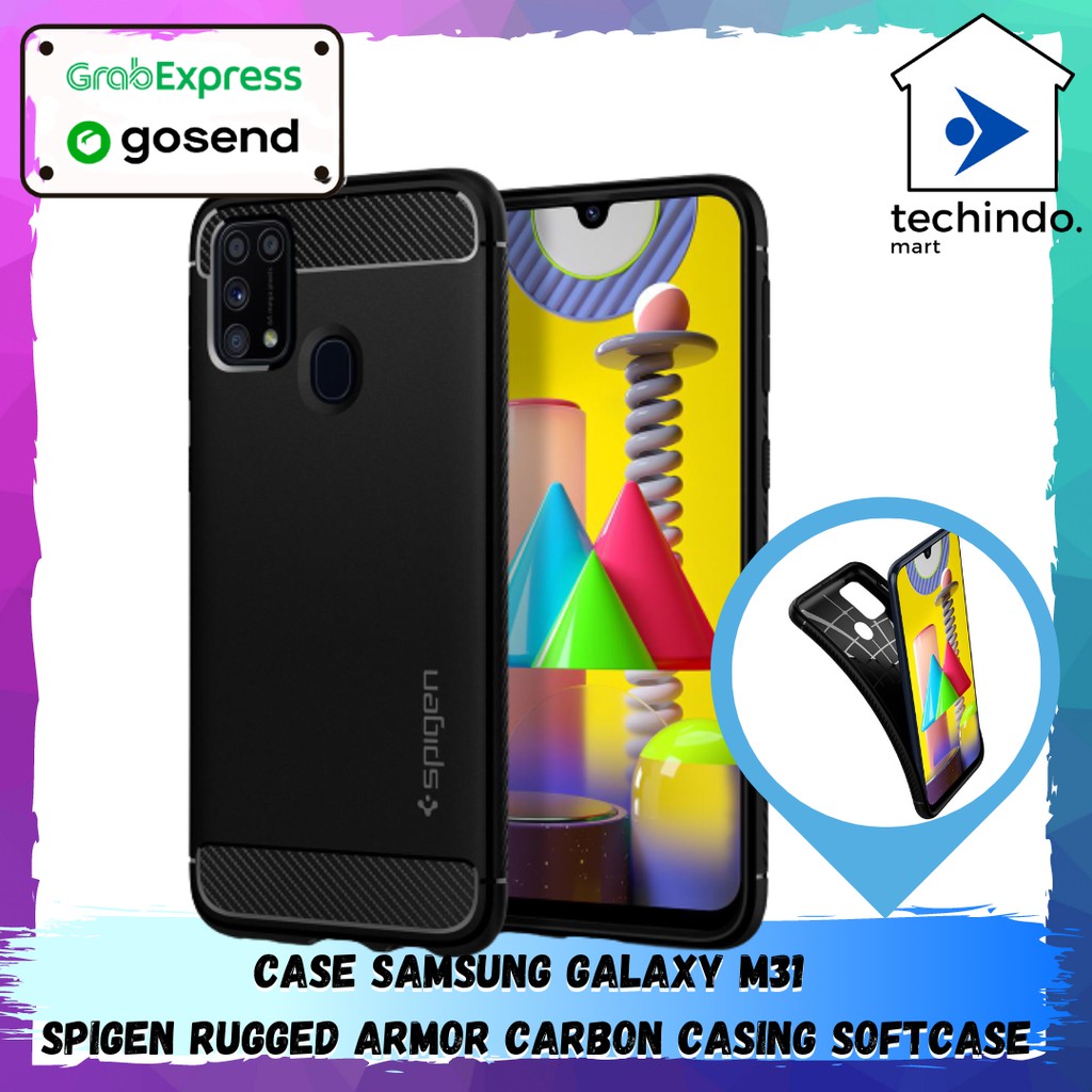 Case Samsung Galaxy M31 Spigen Rugged Armor Carbon Casing Softcase