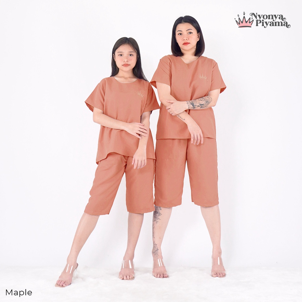 Nyonya Piyama Poly Bamboo Set Piyama Celana Pendek (Oblong Polos)-Maple