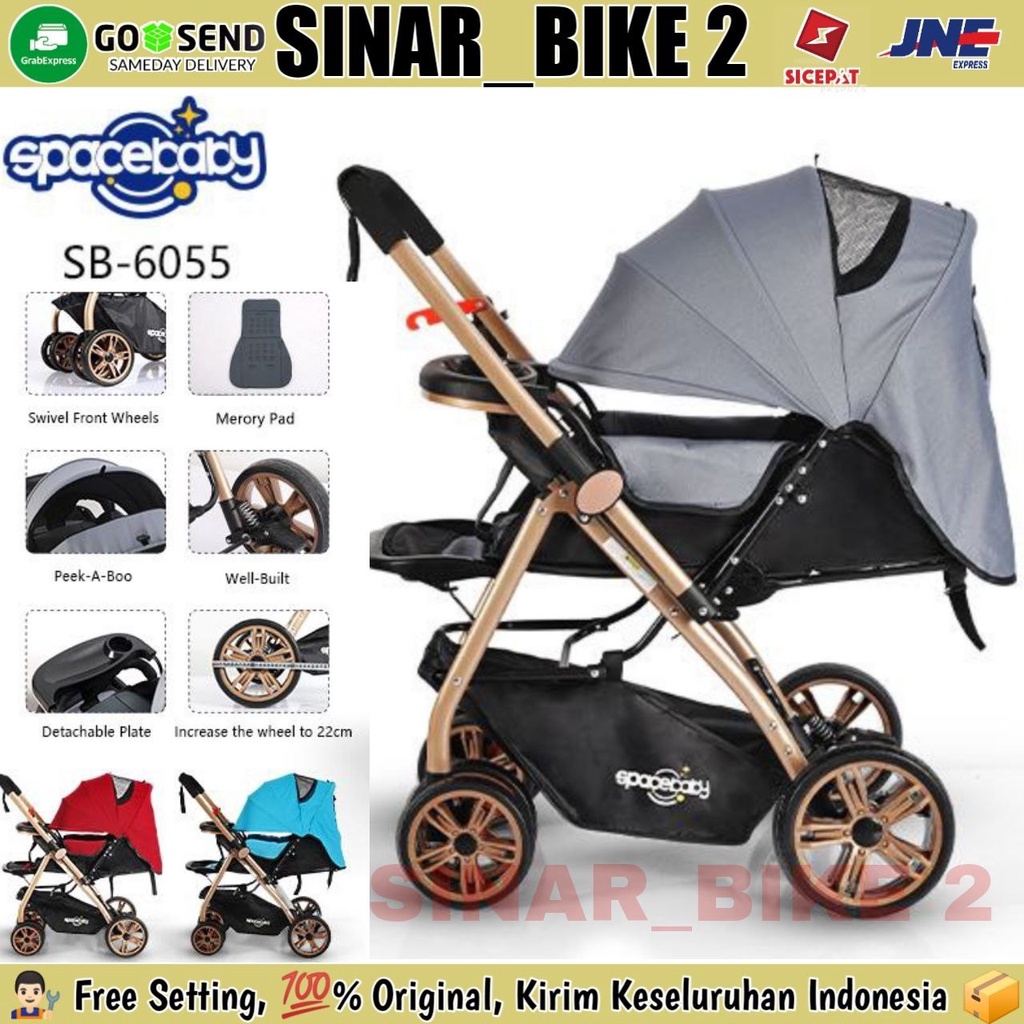 Baby Stroller Spacebaby SB-6055//SB-6055A//K9500 Stir Bolak Balik Kereta Dorong Bayi