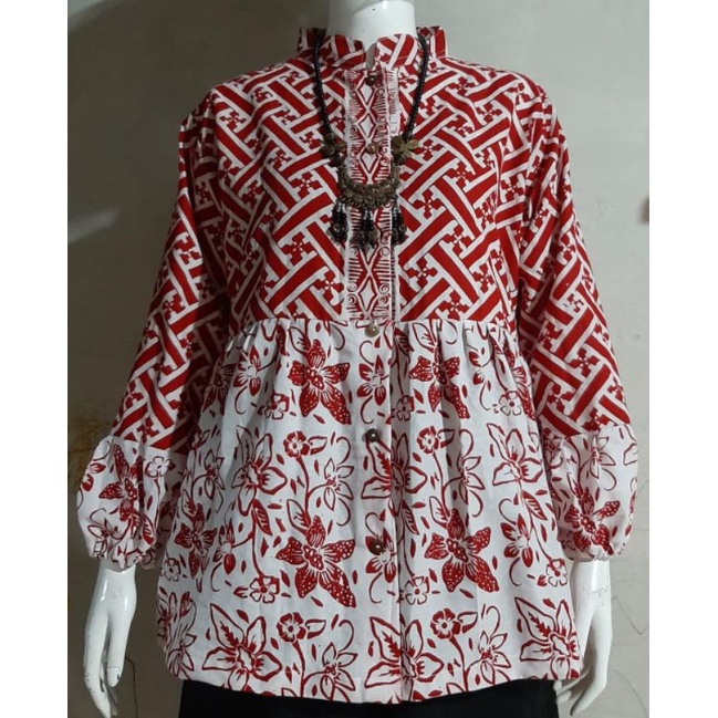 Blus kasmaran garutan kancing depan batik solo atasan kerja blus batik