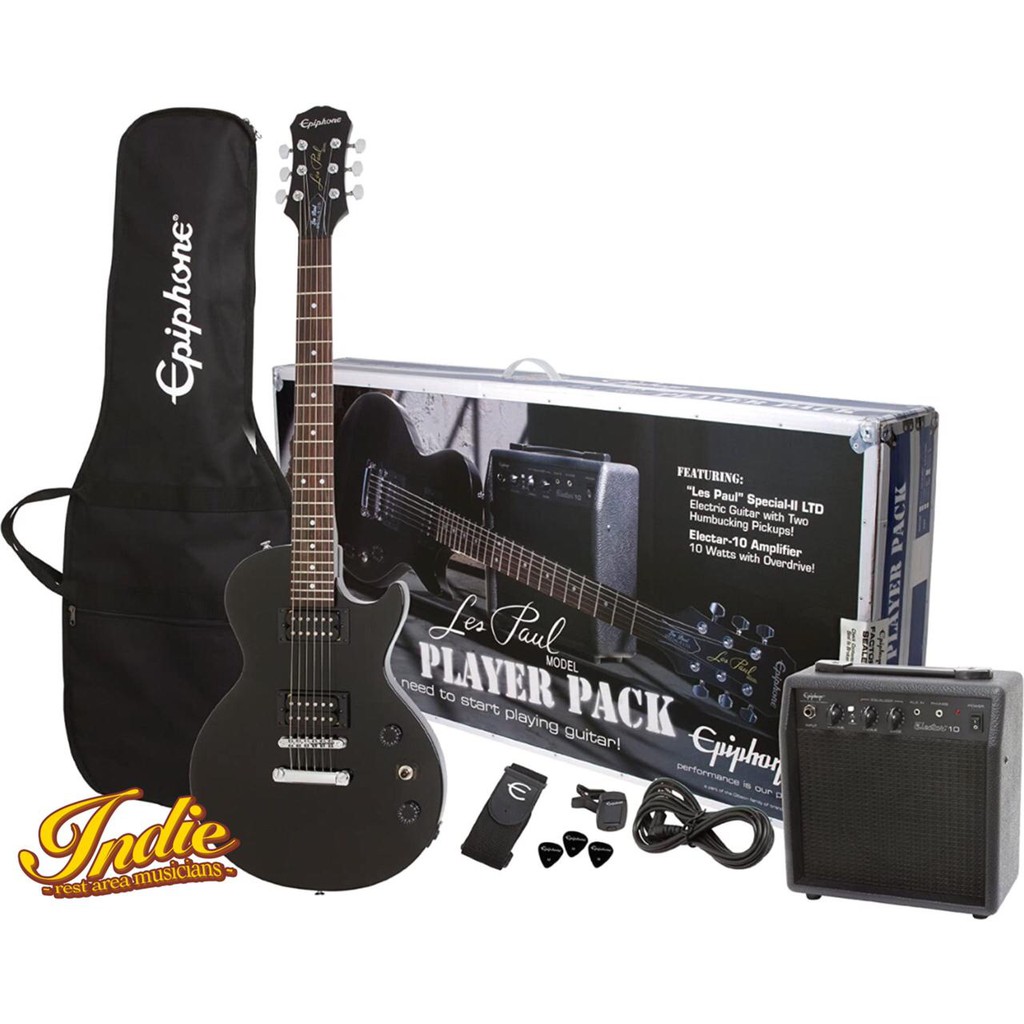 Gitar Elektrik Epiphone Les Paul Player Pack Ebony