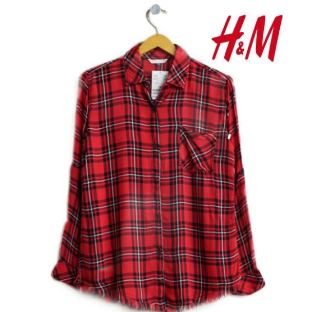  H M  flanel kemeja wanita women Hnm basic shirt 