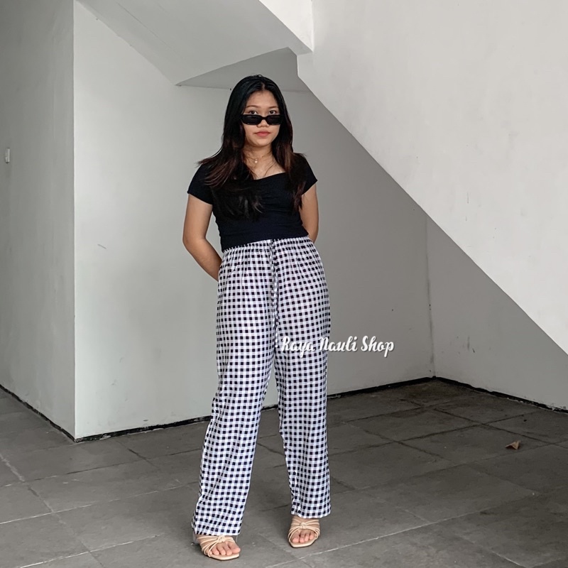 Kulot Motif Bali Rayon Premium-Kulot Kotak Hitam