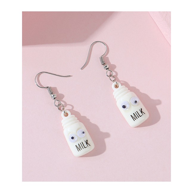 LRC Anting Gantung Fashion White Little Doll Resin Alloy Earrings Y64705