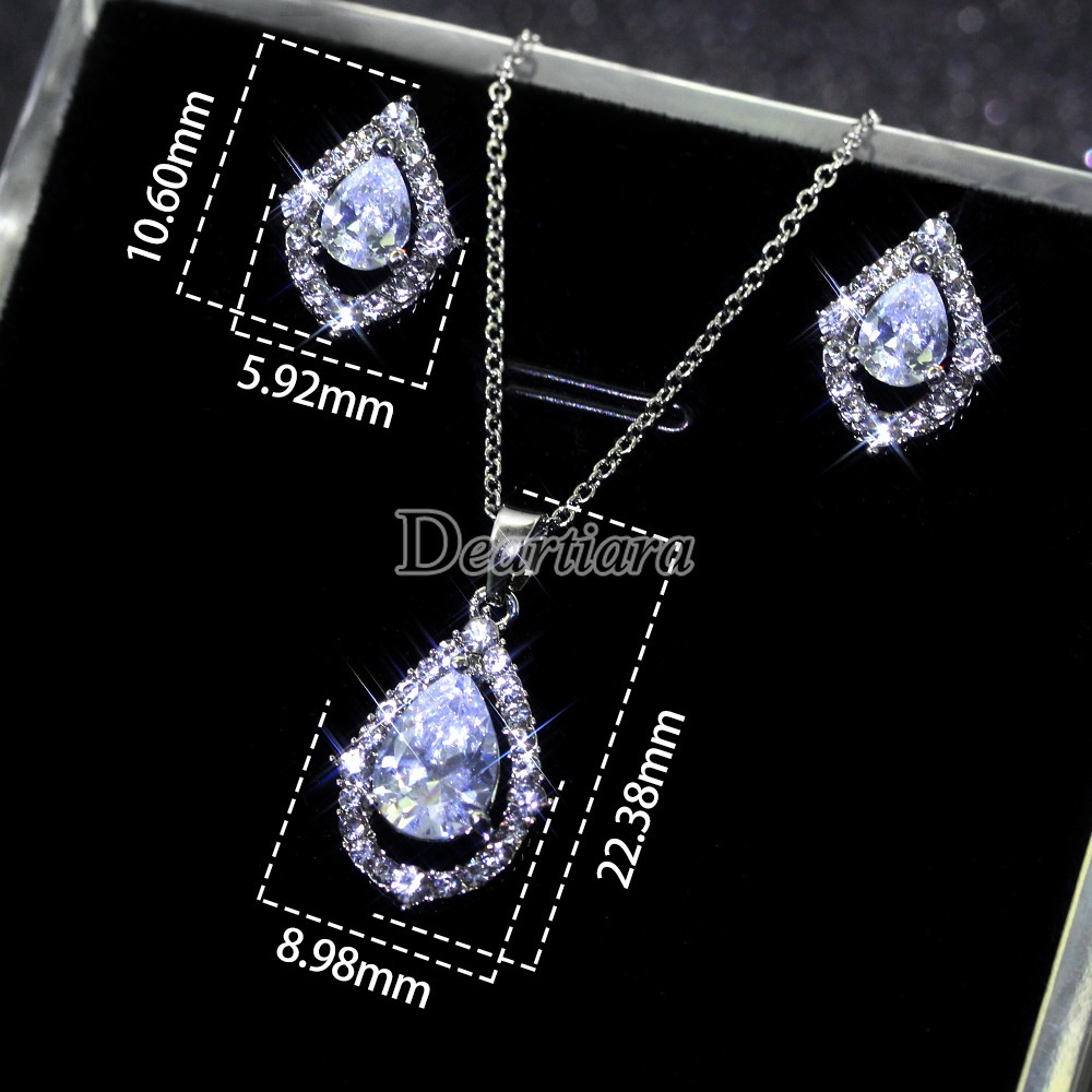 Korean Style Bridal Drop Necklace Earrings Set Shiny Zircon Accessories