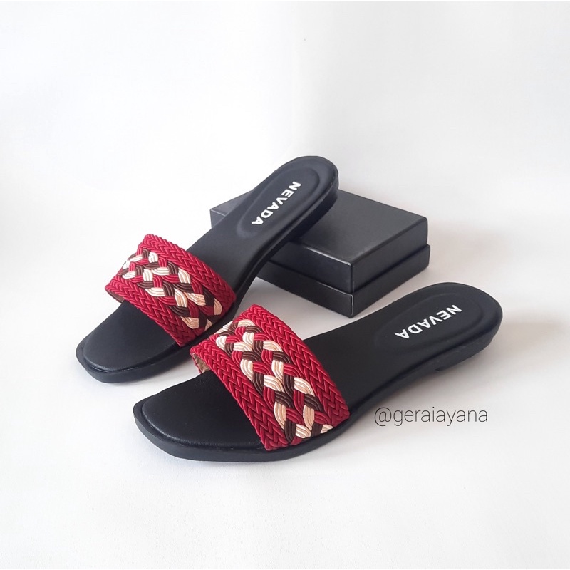 6.6 SALE! Sandal Selop Kepang Nevada - Sandal Slop Anyam - Sandal Wanita Nevada-Kepang - MAROON
