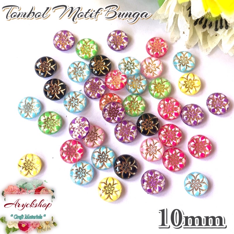 BAHAN TOMBOL MOTIF bunga Tasbih Swarovski 10mm isi 10pcs Bahan Craft Aksesoris Tasbih Blink