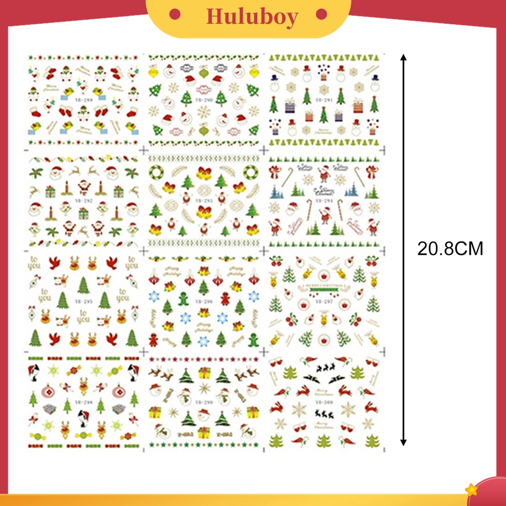 Huluboy Huluboy♡ 12pcs / Lembar Stiker Kuku Motif Natal Untuk Nail Art