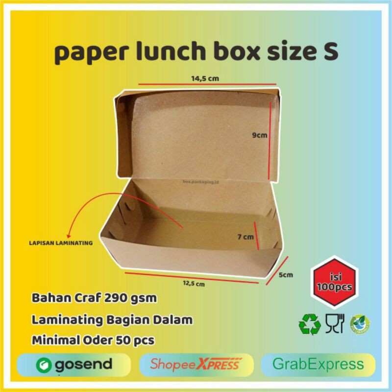 Paper lunch box size s termurah kotak makanan Packaging isi 100