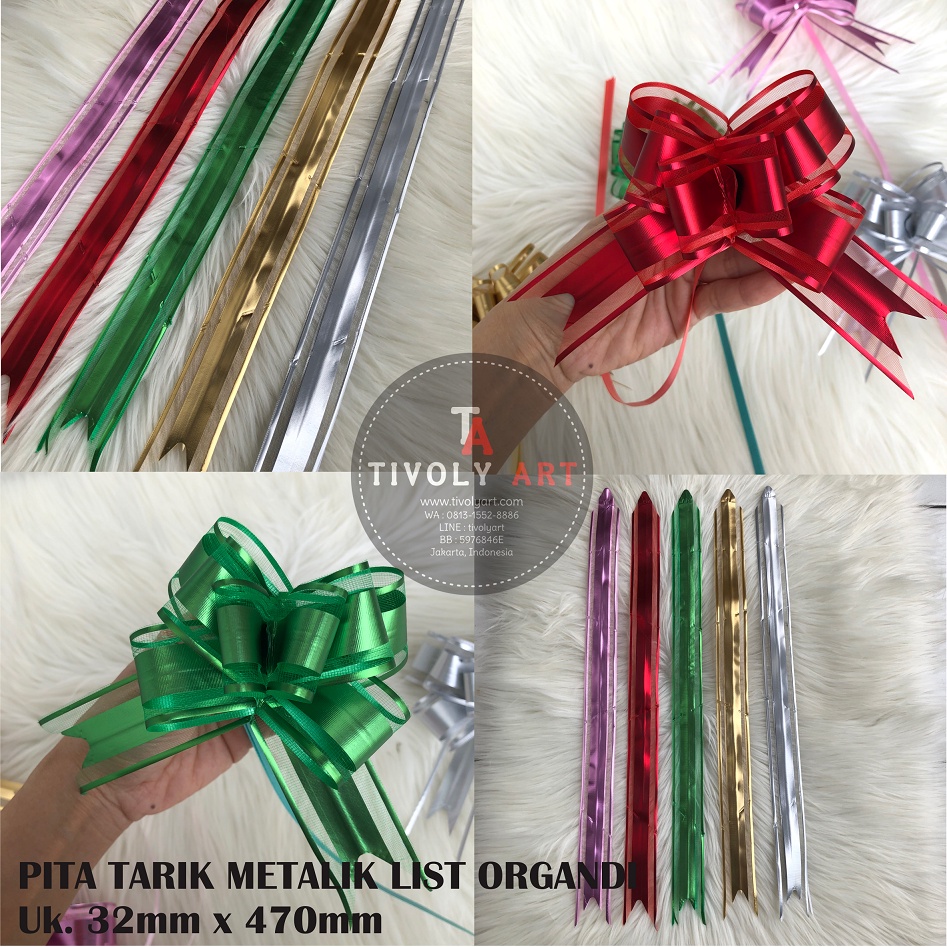 

Pita Tarik / Pita Kado / Pita Serut 32mm METALIK LIST ORGANDI isi 10 Pita