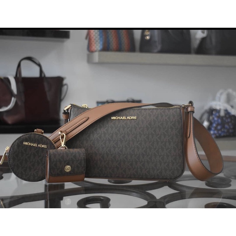 MK Jet Set Travel Tech Attch Small Crossbody Brown