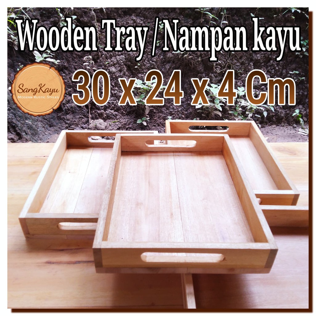 Nampan kayu +handle 30x24x4cm Wooden Tray kotak serbaguna kayu hantara