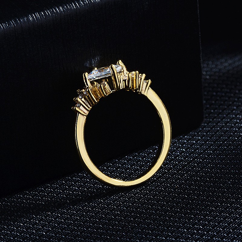 Cincin Perak 925 Asli Cincin Perak untuk WANITA 14K Emas Square Diamond Pernikahan Cincin Fashion Aksesoris Perhiasan