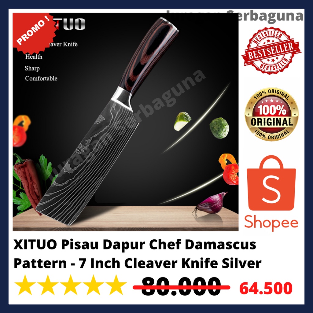 Pisau Dapur Chef Damascus Pattern - Golok 7 Inch Cleaver Knife - Murah