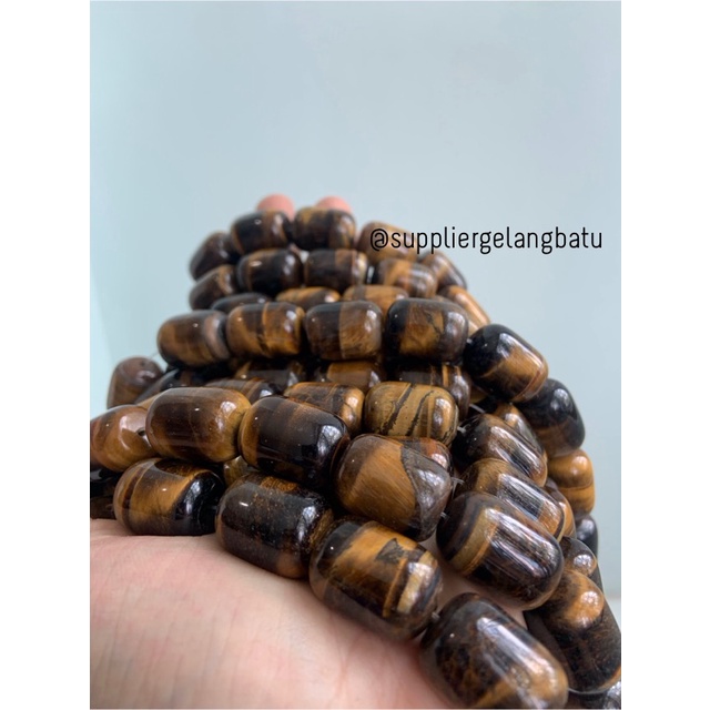 bahan renceng Brown Tiger Eye Cokelat tabung 14mm gelang kalung akik