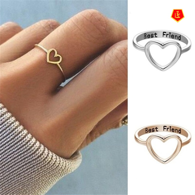 [Ready Stock]14K Gold Best Friends Hollow Heart Ring