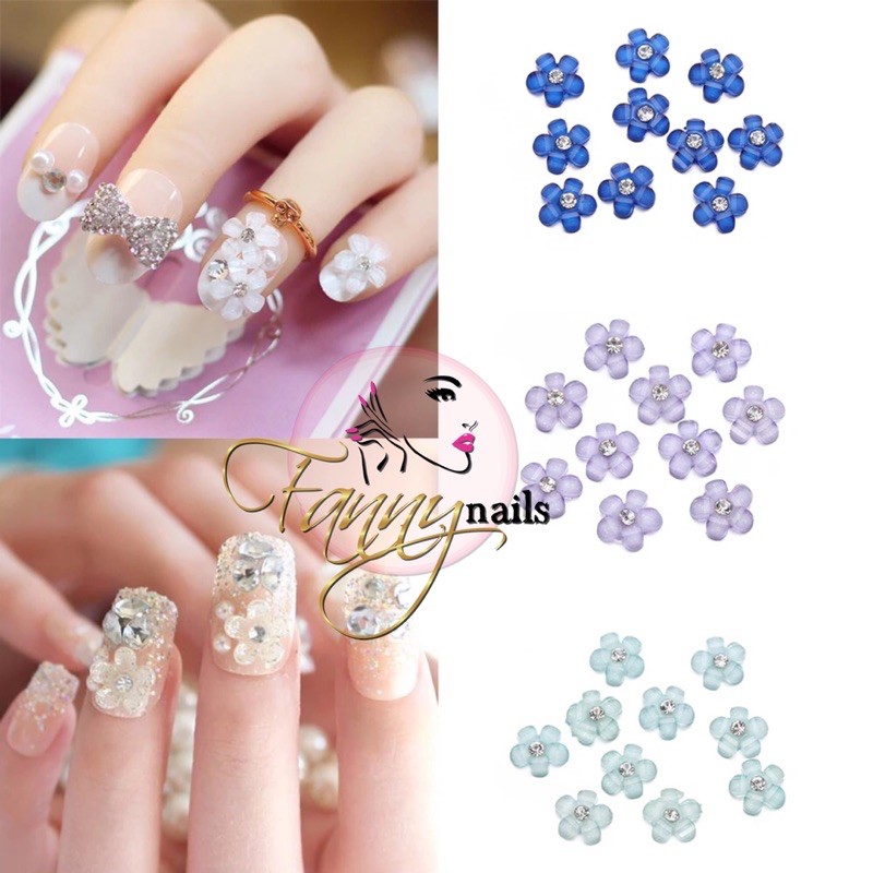 Hiasan bunga timbul nail charm white pink flower nail acc rhinestone nail crystal ab