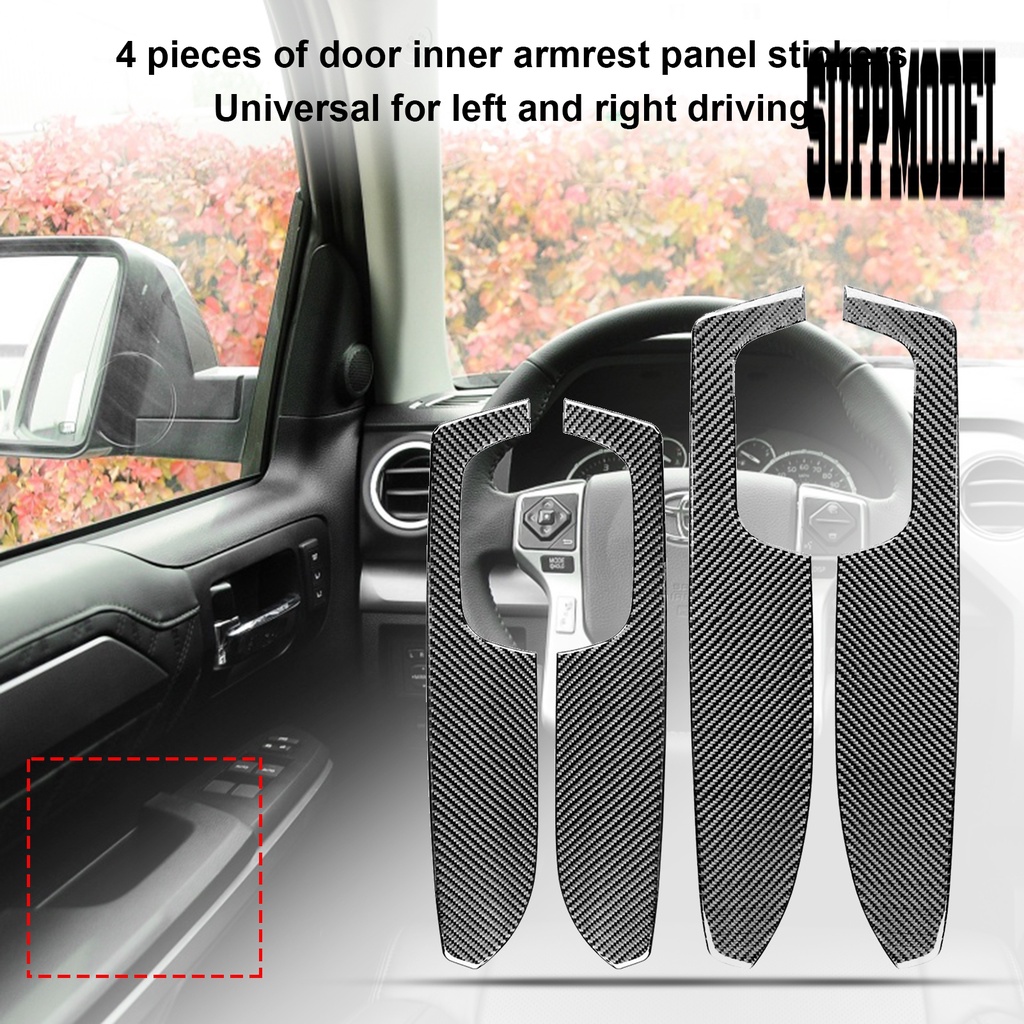 Suppmodelx 4Pcs Stiker Panel Armrest Pintu Mobil Toyota Tundra 2014-2018 Bahan Karbon Fiber Tahan Panas