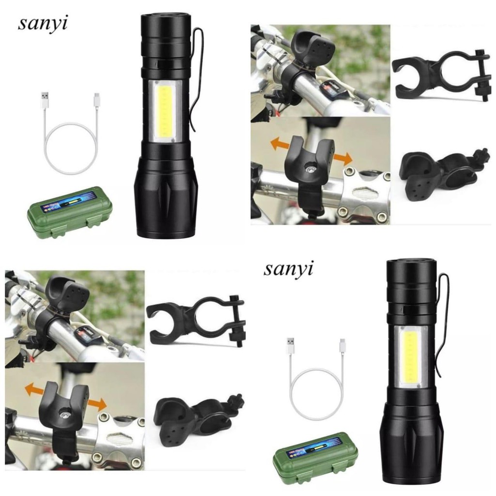 Senter Swat / Senter Lampu Mini USB Led Rechargeable Zoom COB + GRATIS Bracket Lampu Sepeda